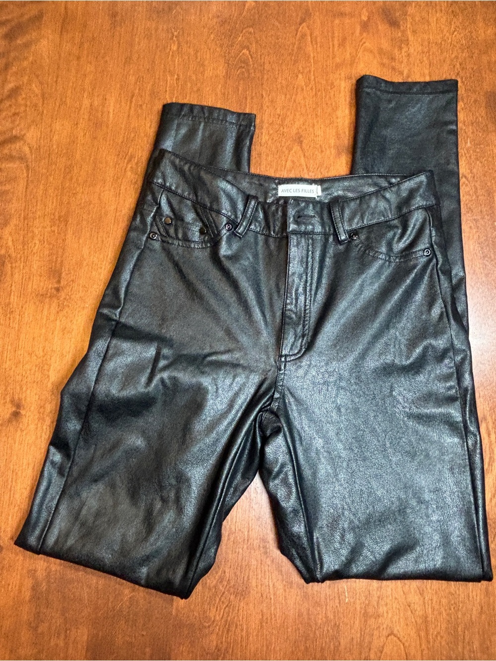 Avec Les Filles Black Faux Leather Pants
